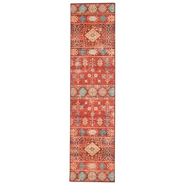 Linon Washable Colson Polyester 2'x8' Rug in Red