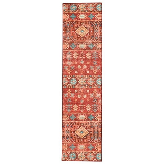 Linon Washable Colson Polyester 2'x8' Rug in Red