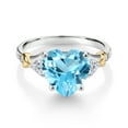 thumbnail image 2 of Gem Stone King 4.30 Ct Swiss Blue Topaz Lab Grown Diamond 925 Silver and 10K Yellow Gold Ring, 2 of 3