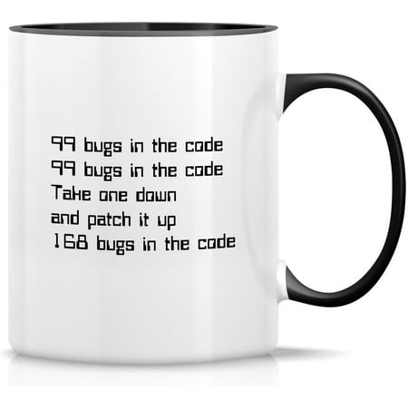 

Funny Mug - 99 Bugs in the Code Programmer Software Engineer 11 Oz Ceramic Coffee Mugs - Funny Sarcasm Sarcastic Inspirational birthday gifts - White Mug with Black Handle and Inner