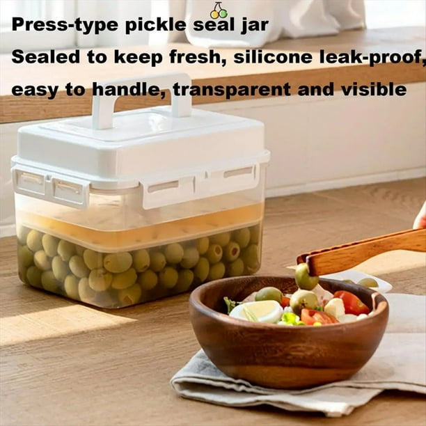 Contenedor de Encurtidos, Caja Rectangular de Almacenamiento de Fermentación de Alimentos para el Hogar, Tarro de Cocina, Prensa Hermética para Encurtidos con Asa A