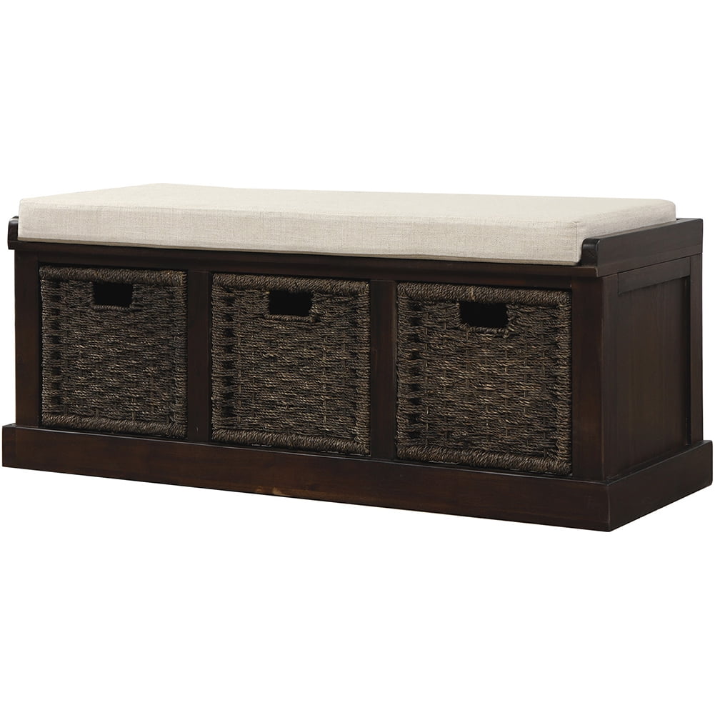Lowestbest Rustic Storage Bench with 3 Basket, Entryway Bench Storage Bench with Removable Cushion (Espresso) Lowestbest Rustic Storage Bench with 3 Basket, Entryway Bench Storage Bench with Removable Cushion (Espresso)