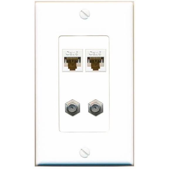 RiteAV 2 CAT6 2 Coax Wall Plate Decorative [White]