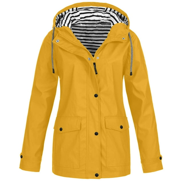 Kvture Veste de Pluie Décontractée à Capuche pour Femmes Grande Taille Imperméable à Rayures Coupe-Vent de Randonnée Légère Fermeture Éclair Complète Vestes Grande Taille