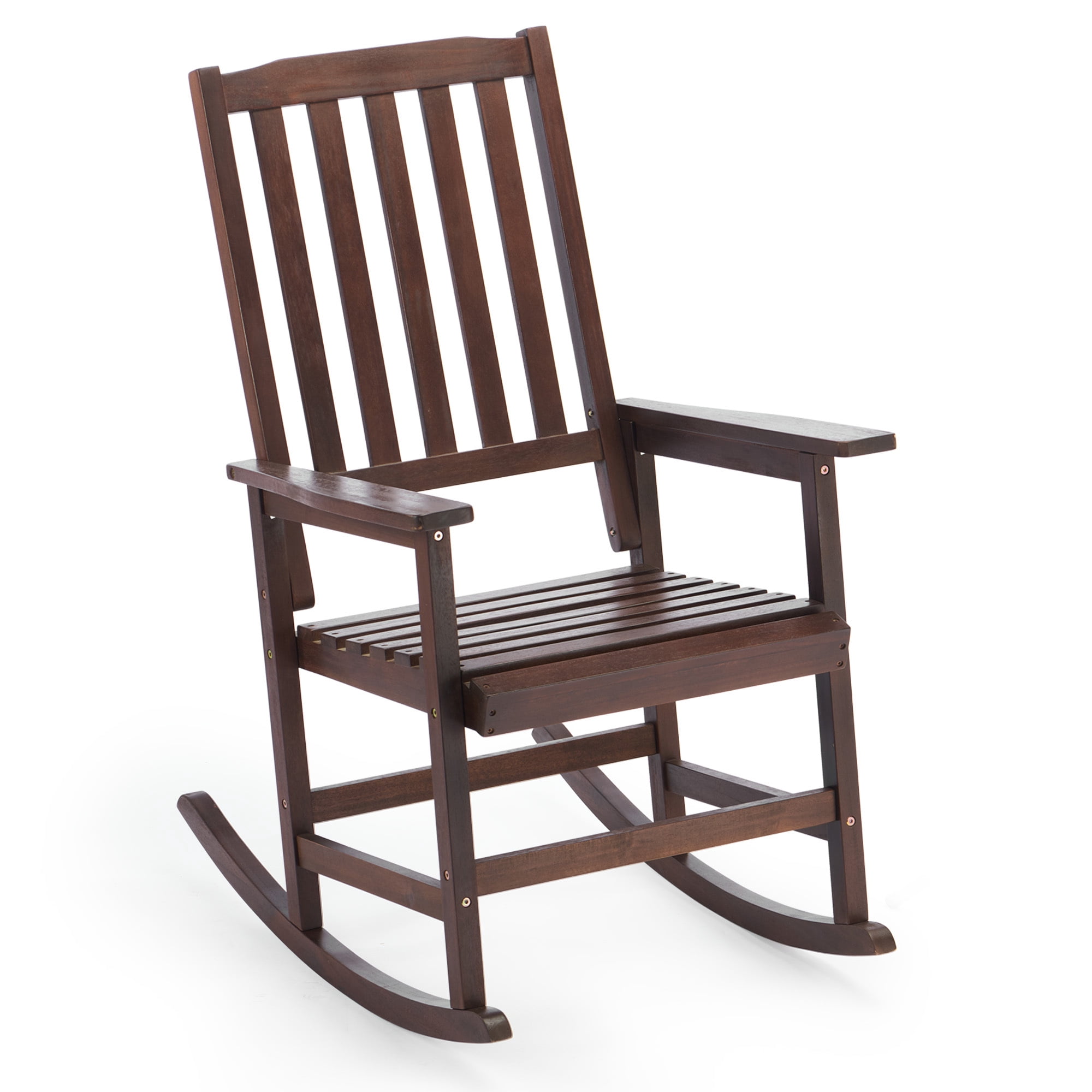 Easy4Home Acacia Wood Patio Rocking Chair Outdoor All Weather Resistant Porch Rocker, Dark Brown
