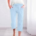 thumbnail image 2 of Audhol Womens Clothes 2025 Linen Pants Women Summer Wide Leg Capri Pants Drawstring Elastic Waist Pants High Waisted Pants Casual Beach Trousers Womens Casual Pants Light Blue 2XL, 2 of 5