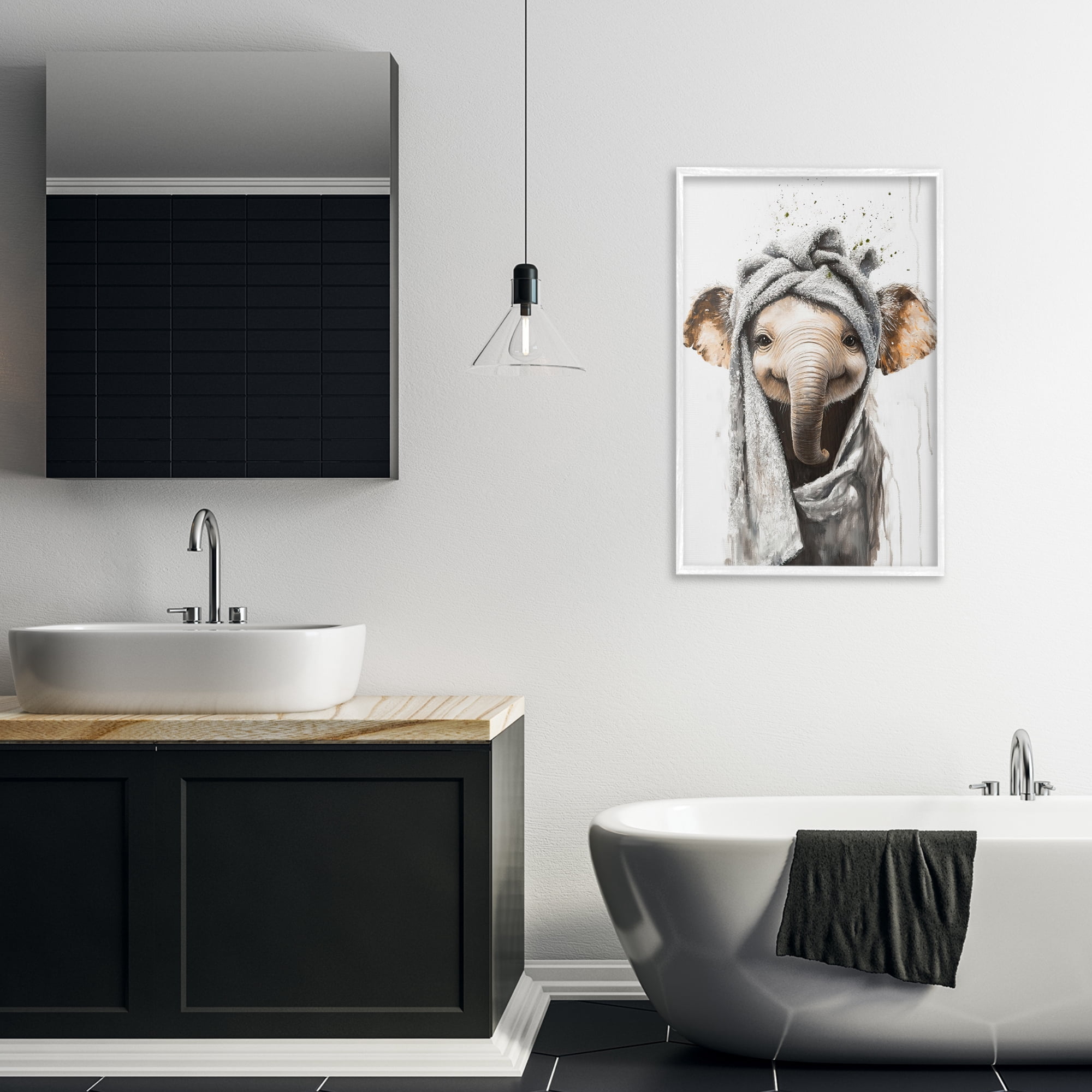 Stupell Industries Squeaky Clean Elephant White Framed Giclee Art, design by Tina LeCour