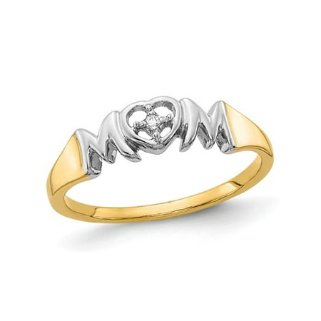 14K Yellow Gold Polished MOM Ring with Diamond Accent