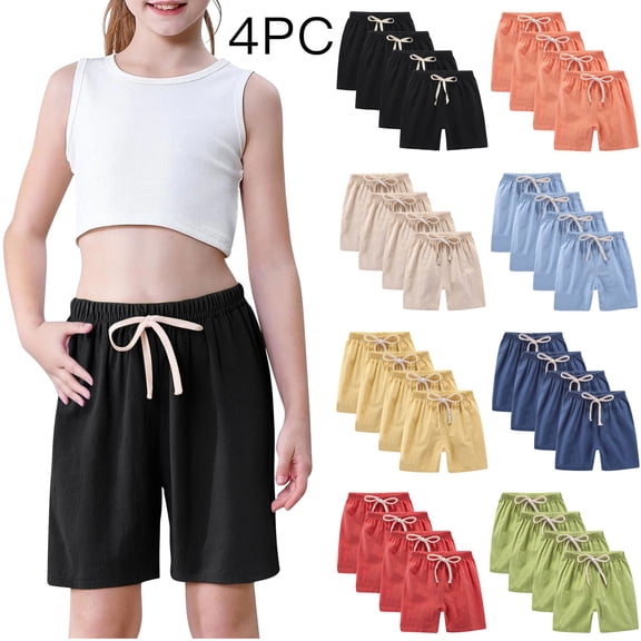 QNANSPI Girls Summer Shorts, Active Shorts for Girls, 4-Pack Girls Casual Active Solid Shorts in Assorted Colors​ Versatile Play 2-12 Years Outdoor Everyday