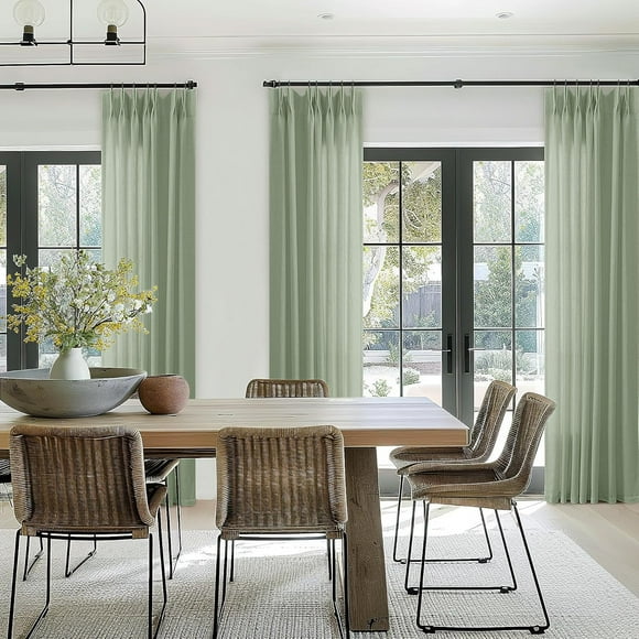 AIR-Sage Green Linen Sheer Curtains 96 Inches Long Memory Shape Trained Pleated Curtain for Living Room with Hooks Rings Back Tab Pinch Pleat Drapes 96 Inch Length for Boho Bedroom Dining Room 1 Pane