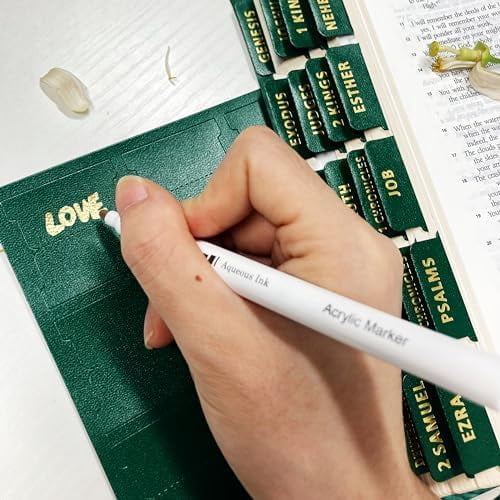 Bible Tabs for Women Men - 80 Large Gold Foil Laminated Green Leather Paper Index Tabs, 66 Old New Testament + 14 Blank Self-Stick Bible Journaling Supplies, Easy to Read & Navigate