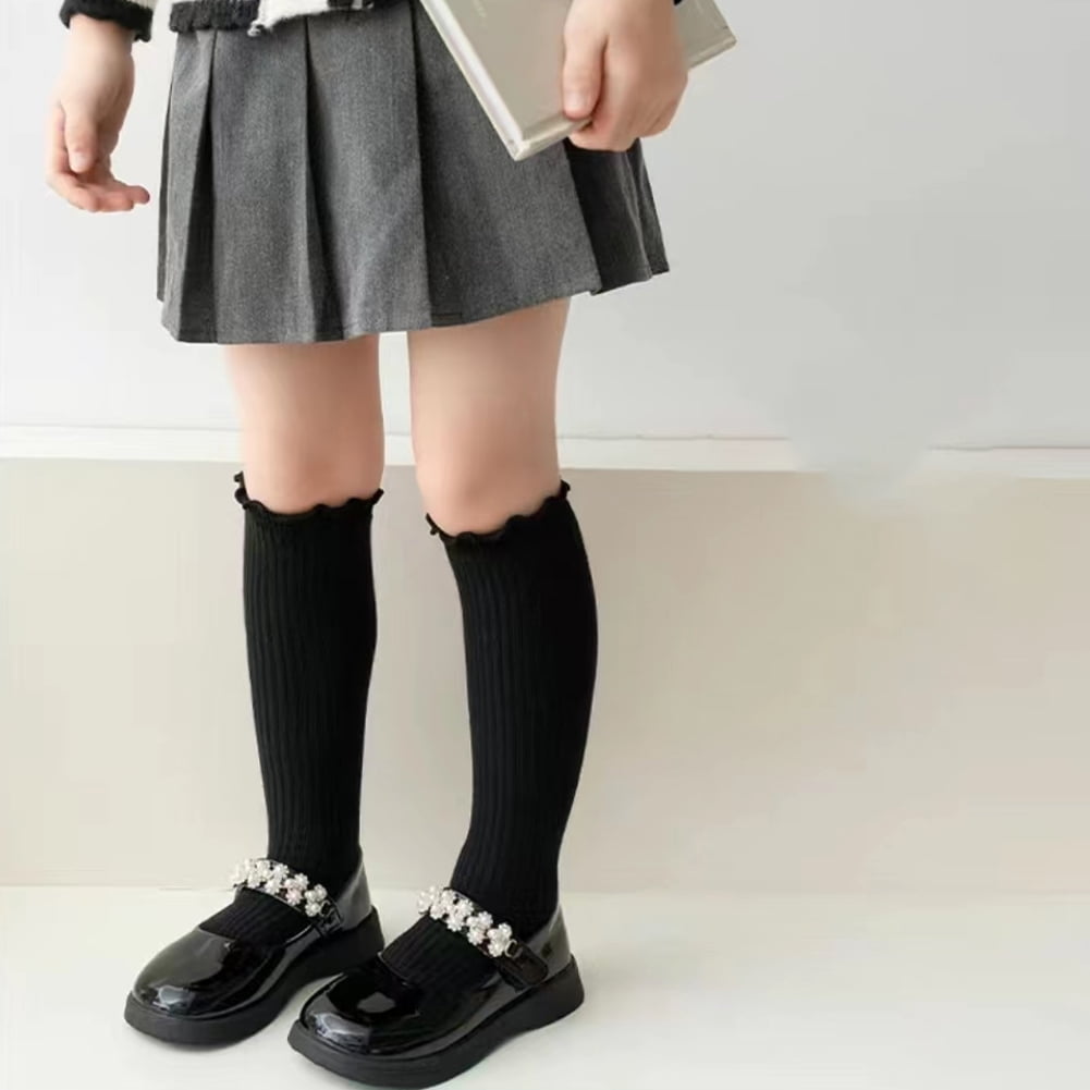 Esaierr Kids Girls Knee High Socks for Toddler Girls Socks Uniform Solid Colour Long Stockings for 3-12Y