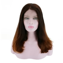 Unique Bargains Lace Front Wigs for Women 16" Brown Gradient Medium Long Straight Bob with Wig Cap