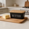thumbnail image 6 of Butter Dish with Lid,Butter Keeper with Thick Wood Lid,Large Ceramic Butter Container, Kitchen Decor and Accessories for Kitchen Gifts, 6 of 6