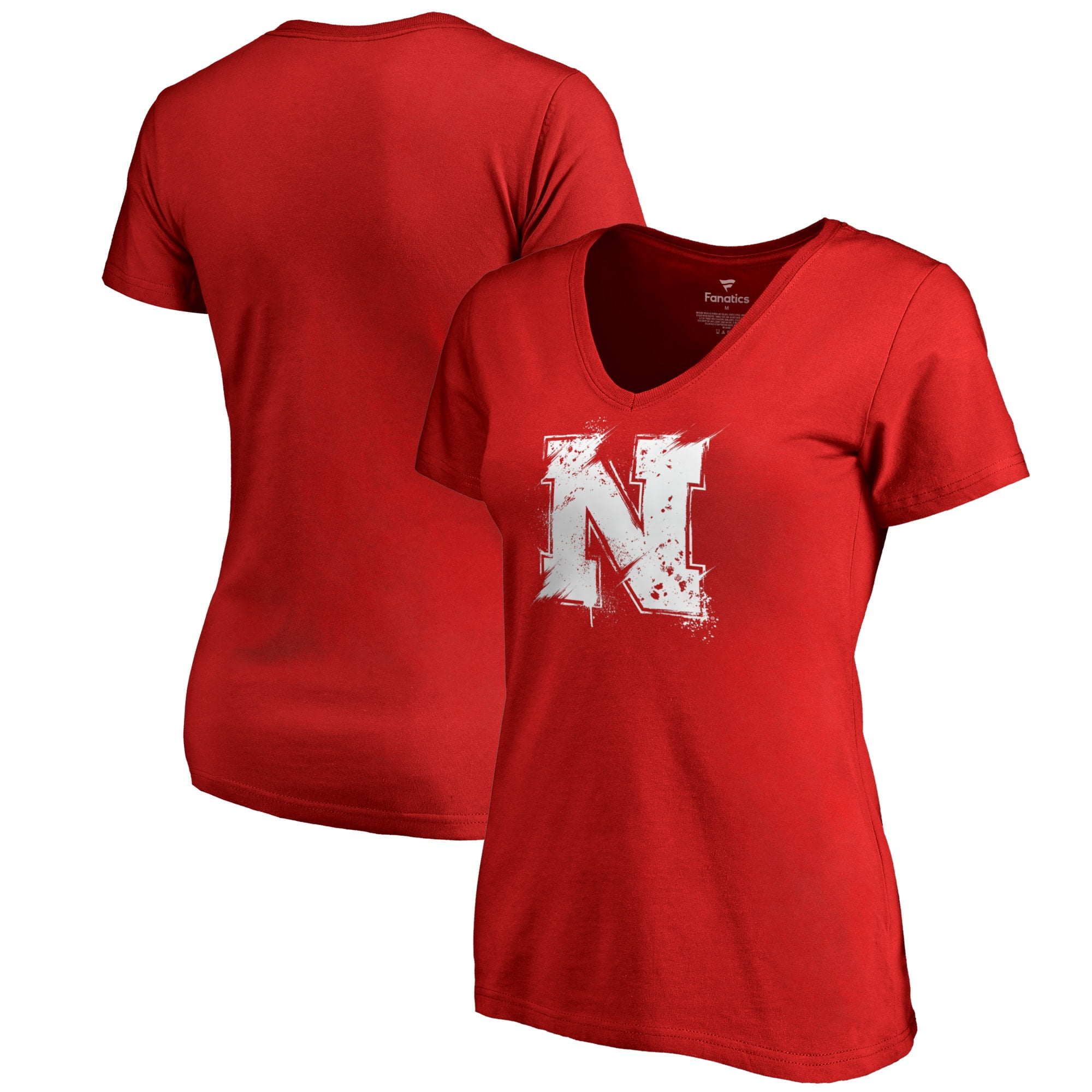 Nebraska Cornhuskers Fanatics Branded Women's Splatter Logo Plus Size VNeck TShirt Scarlet