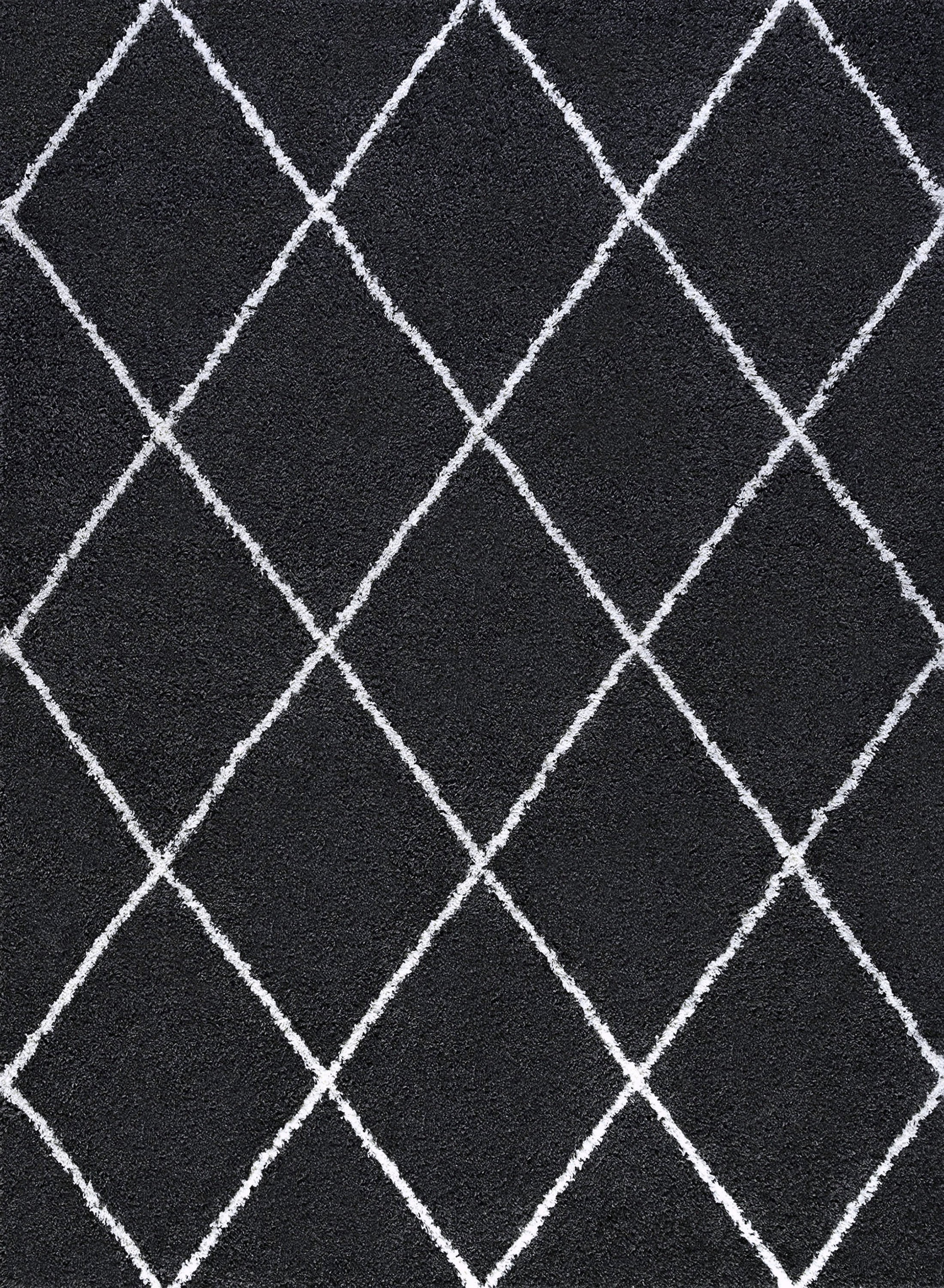 Jersey Shag Contemporary Diamond Dark Gray and White Polypropylene Indoor Area Rug, 3'x5' Rectangle