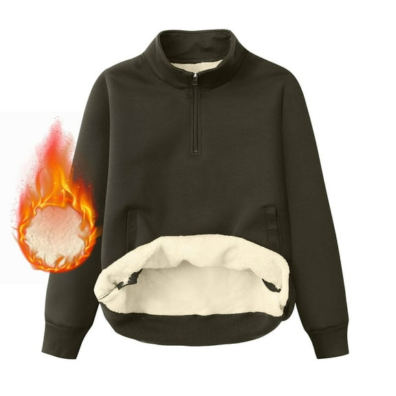 Htigea Men's Quarter Zip Sweatshirt Hoodies Sherpa Lined Fleece Zipper Pullover Heavyweight Winter Warm Cotton Sweater Sale Army Green,S
