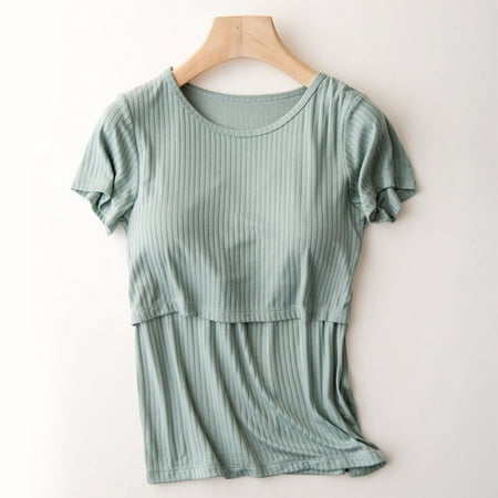 

Pregnancy Essentials Maternity Crew Neck Solid Color Short Sleeve Breast Feeding Pregnant Nursing Women Blouse Tops T-Shirt