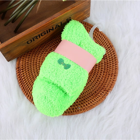 One Pack Solid Pastel Fuzzy Lounge Socks With Tiny Bow Decoration, Stretch Comfort Cuff Hosiery, Heat Lock Socks for All Day Home Relaxation Green