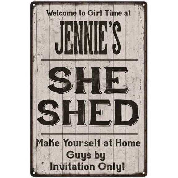 JENNIE'S She Shed Sign Gift Lady Cave Gift 8 x 12 High Gloss Metal 208120082268