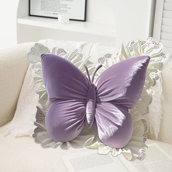 Hyknon Throw Pillow, Butterflys Throw Pillow 1816 Inch, Outdoor Indoor Cushion with Lace, Soft Velvet Pillow Modern Cushion, Comfortable Throw Pillow Decor for Sofa Living Room Couch Bed, Purple