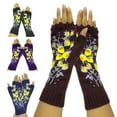 thumbnail image 4 of CANKER Women Autumn Knitted Lengthen Wrist Fingerless Gloves Sweet Small Yellow Floral Embroidery Crochet Thumbhole Texting Mittens Arm Warmers, 4 of 16
