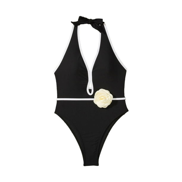 Traje de baño para mujer, cuello en V, floral, para playa, fiesta, surf, vacaciones SG