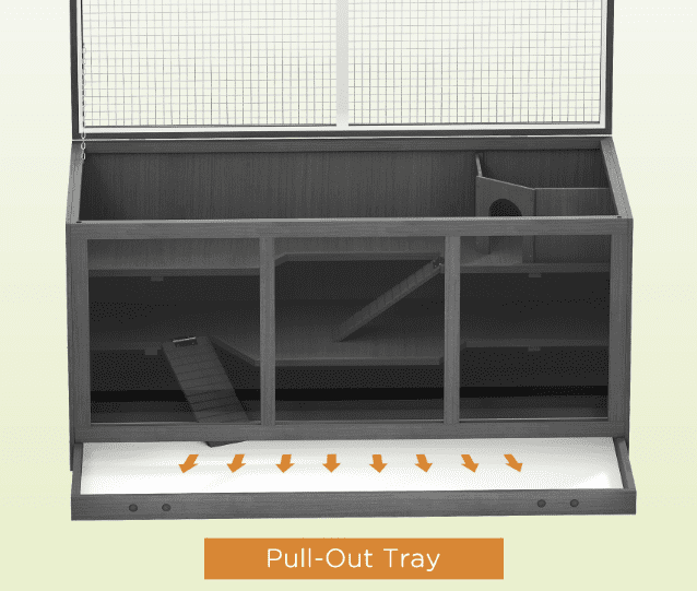 Hamster Cage Extra Large Wooden with Opening Roof, Hut & Ramps - Gray Small Animal Habitat