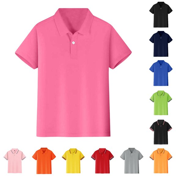 HNMKIU Boys Short Sleeve Polo Shirt Button Closure Solid Soft Casual Summer Kids Top Tee A-Red,5-6 Years