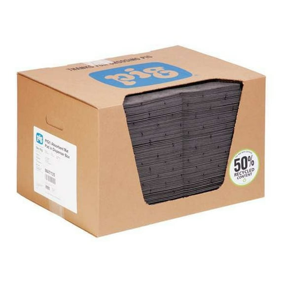 Pig Sorbent Pad, 22 gal, 15 in x 20 in, Universal, Gray, Polypropylene MAT135
