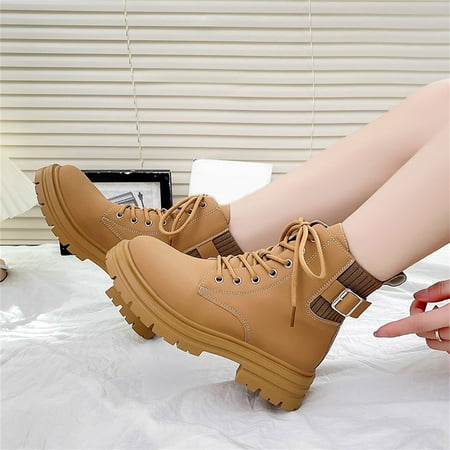 

MIASHUI Fashion Autumn And Winter Women Ankle Boots Thick Sole Non Slip Lace Up Round Toe Solid Color Comfortable Women Sneakers Shoes Wedges Women Shoes Casual