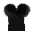 thumbnail image 2 of Parent-child Winter Knitted Pom Pom Beanie Hat Mother Baby Faux Fur Beanie Hat Winter Warm Thickened Beanie Cap for Adult Kids Boy Girls, 2 of 6