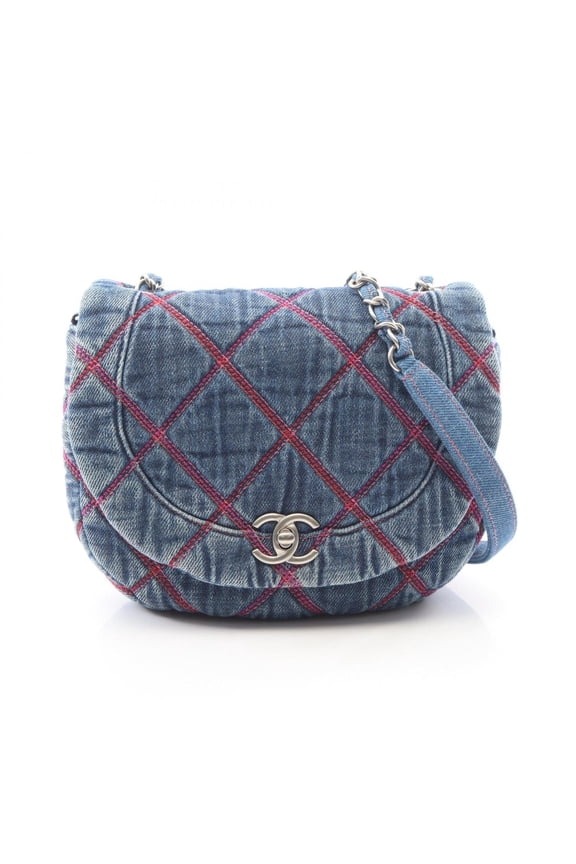 Pre-Owned Chanel Matelass Round Flap Shoulder Bag/Handbag, Denim, Women's, Navy
