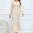 thumbnail image 2 of IROINNID Maxi Dress for Women Sexy Vintage V Neck Long Sleeve Solid Mermaid Skirt Dresses Deals,Beige, 2 of 9