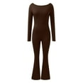 thumbnail image 5 of Feipeng Womens Sexy Open Back Long Sleeve Flared Bottom Pants Romper Bodycon Jumpsuit,Coffee,M, 5 of 6