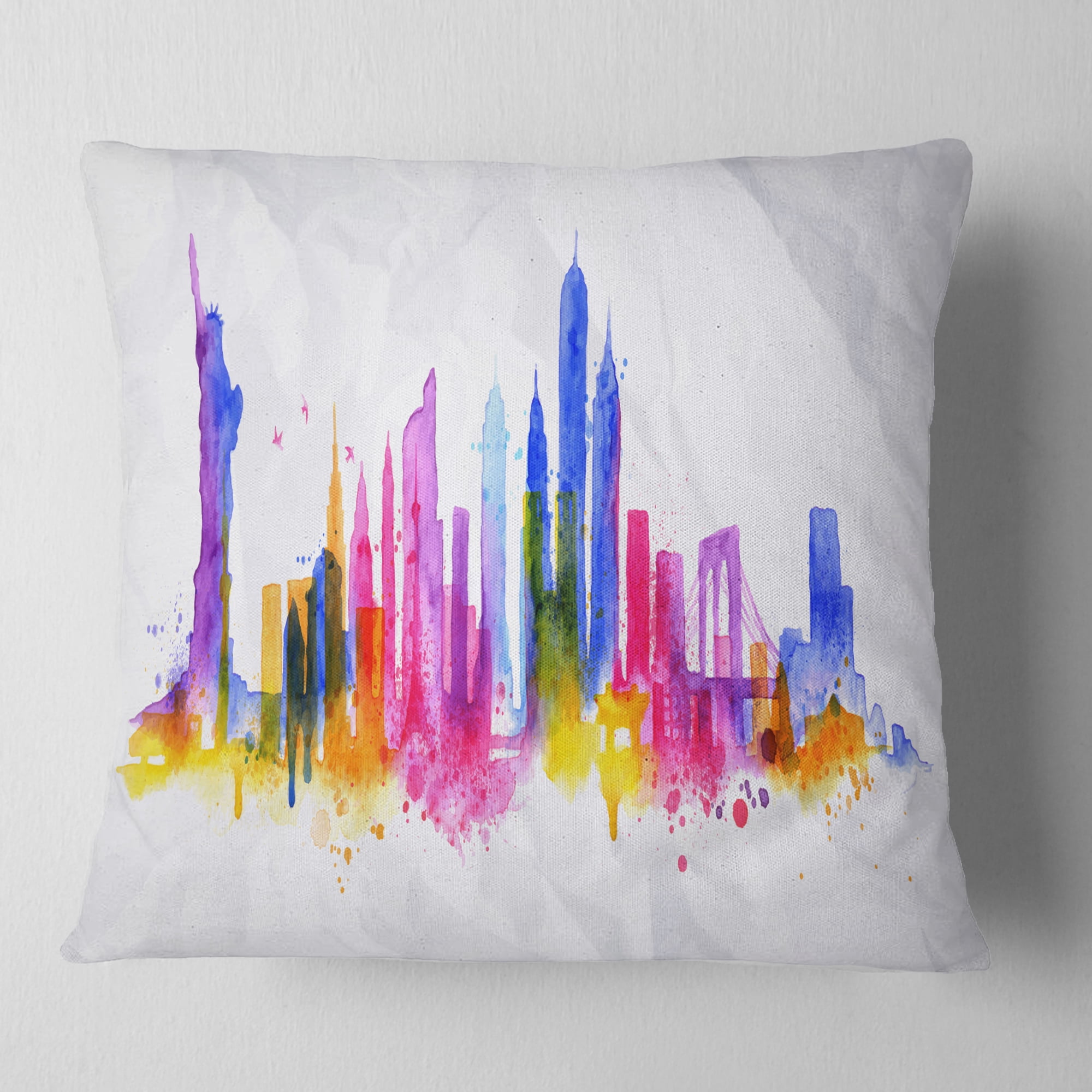 Designart Silhouette Overlay New York - Cityscape Throw Pillow - 18x18