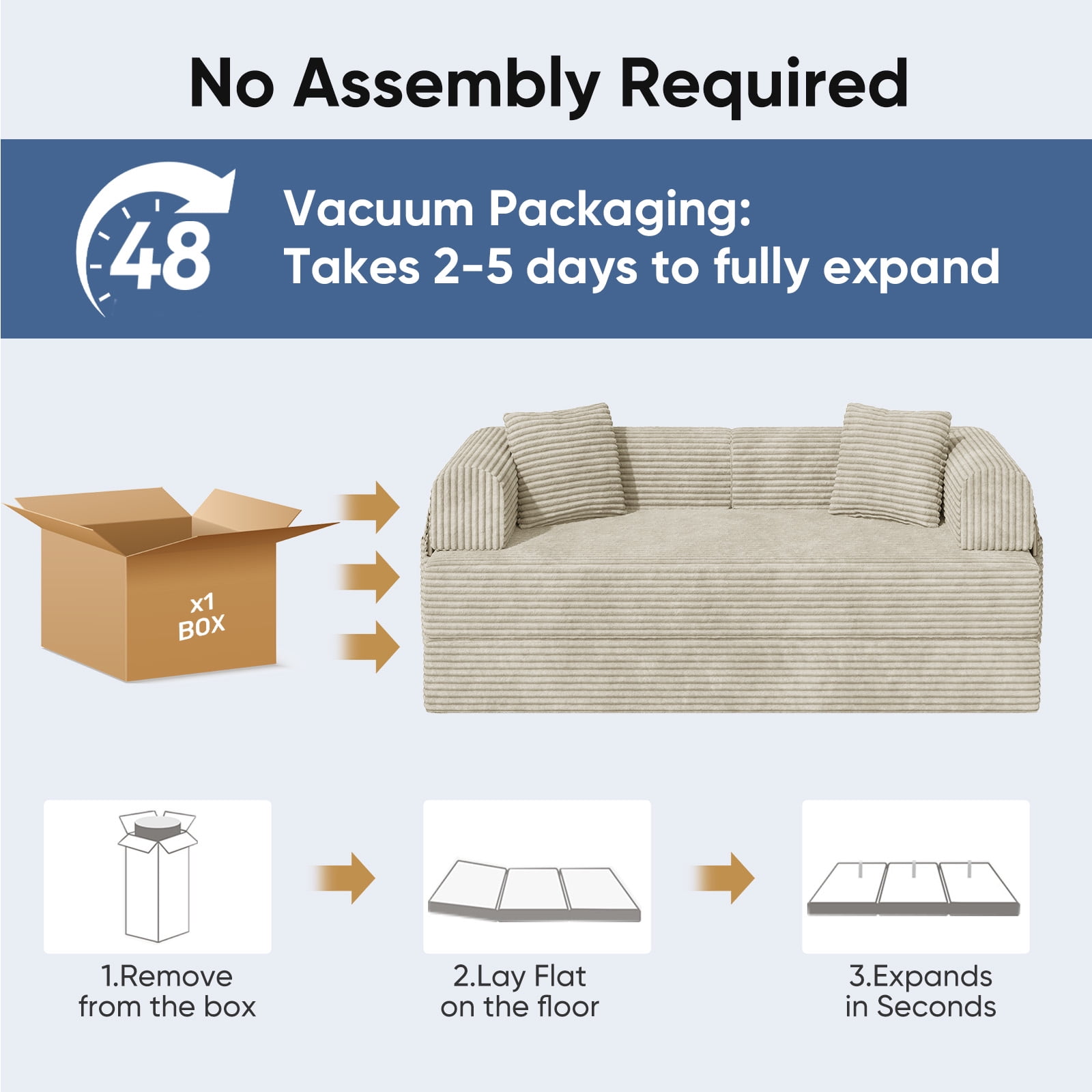 Daluvenix 4-in-1 Folding Convertible Sofa Bed 81 Inch Oversized Corduroy Upholstered Boneless Couch Loveseat Sleeper with Pull Out Bed Beige