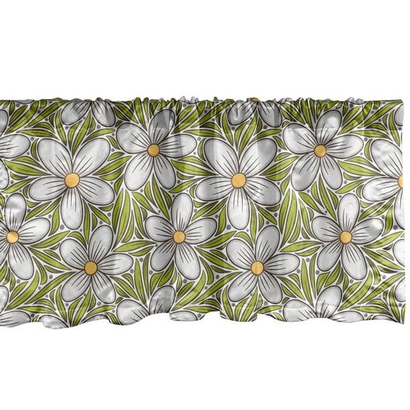 Ambesonne Floral Window Valance, Hand Drawn Arrangement of Blossoming Petals Botany Doodle Design, Curtain Valance for Kitchen Bedroom Decor with Rod Pocket, 54" X 12", Pale Olive Green Mustard