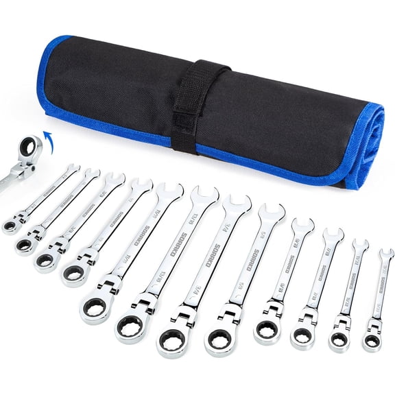 SORAKO 12pc Ratcheting Wrench Set with Eastvolt 12pc Metric Ratcheting Wrench Set, Chrome Vanadium Steel Flex Head Combination Wrench Kits