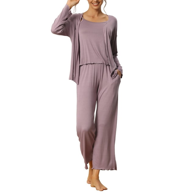 INSPIRAR CHIC Conjunto de Pijamas de 3 Piezas para Mujeres, Cardigan de Manga Larga, Cami y Pantalones, Talla XL, Color Púrpura