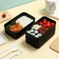 thumbnail image 4 of Fiambrera De Plástico Fiambrera Bento de plástico negro de 1150 ml, de doble capa, apta para microondas, con compartimentos para la oficina y los viajes (1 unidad). Rkxzt, 4 of 9