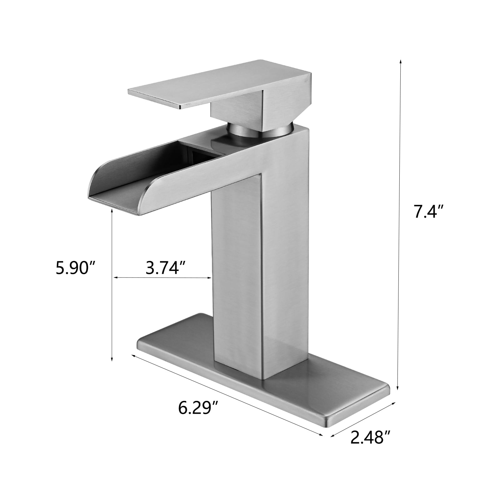 MAYEERTY Brushed Nickel Waterfall Single Handle Bathroom Faucet with Deck Plate & Pop-Up Drain, Brushed Nickel
