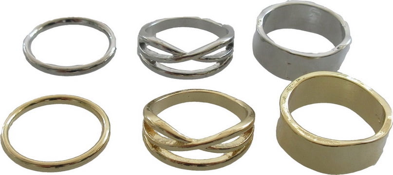 Time and Tru 6 Piece Gold and Silver Ring Set for Women