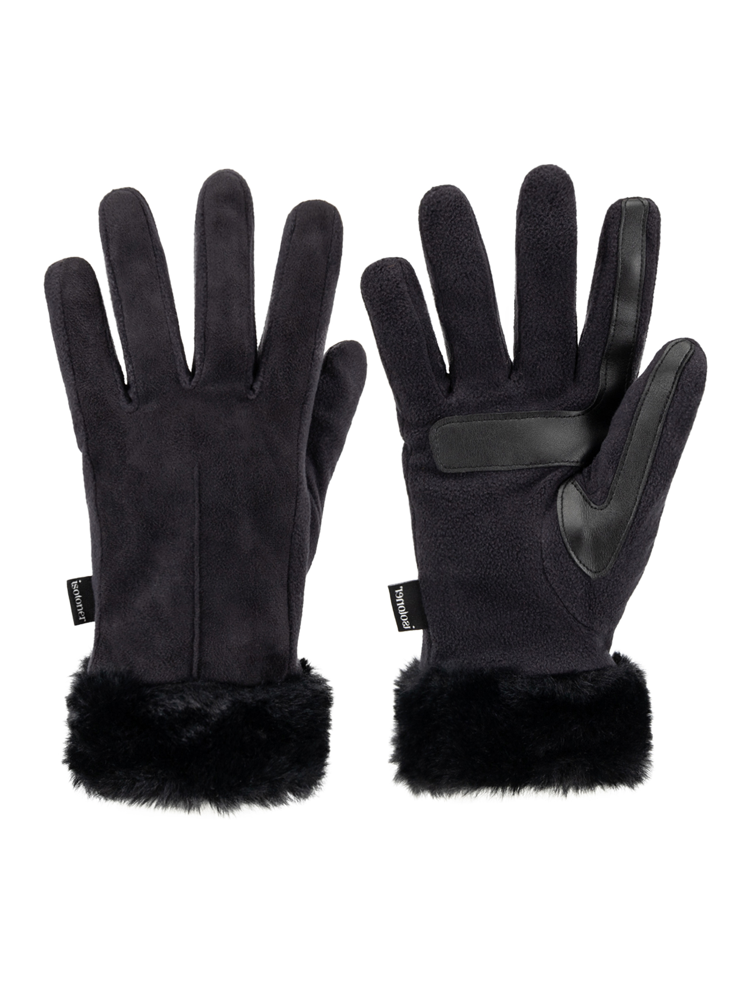 Isotoner Women's Water Reppellent Microsuede Gloves with Faux Fur Cuff