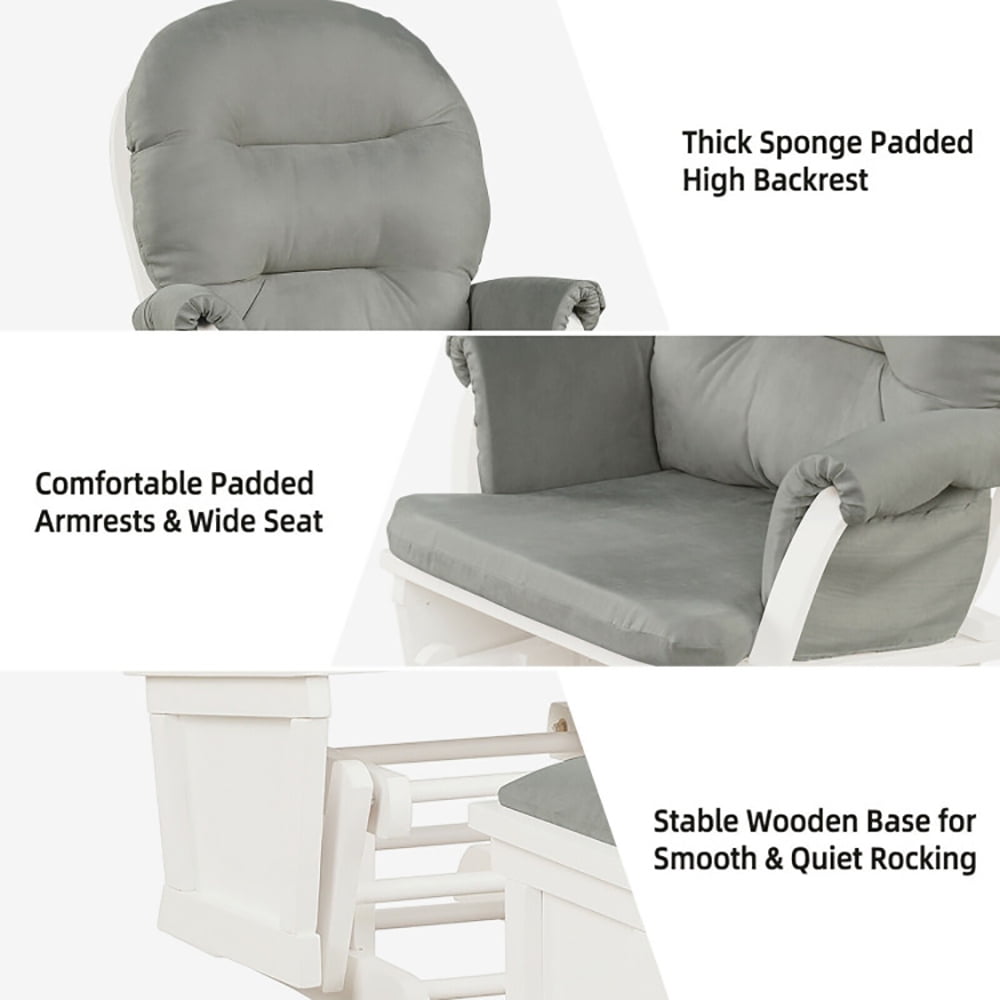 Finihen Glider and Ottoman Cushion Set, Wooden Rocking Nursery Chair, Wood Baby Glider and Ottoman Cushion Set with Padded Armrests for Nursing, for Napping, Nursing, Reading, Light Gray Finihen Glider and Ottoman Cushion Set, Wooden Rocking Nursery Chair, Wood Baby Glider and Ottoman Cushion Set with Padded Armrests for Nursing, for Napping, Nursing, Reading, Light Gray