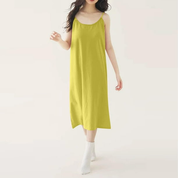 Camisón largo de poliéster para mujer, sin mangas, cuello redondo, tirantes, informal y a la moda.