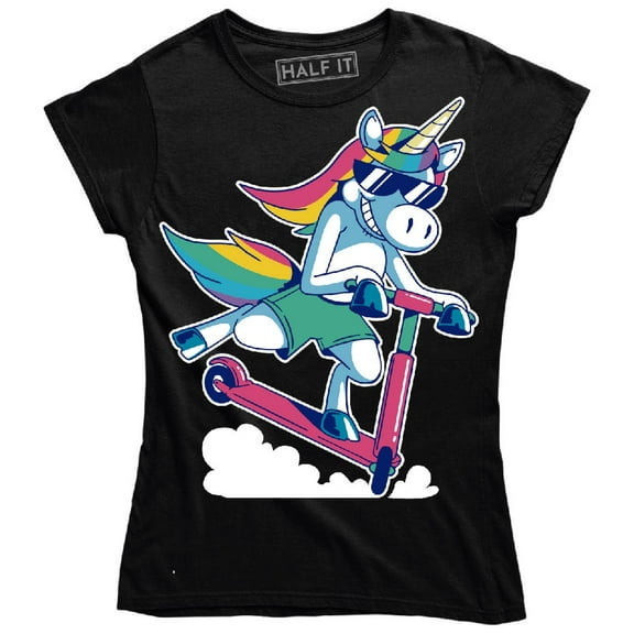 Funny Cool Unicorn Riding A Scooter With Sunglasses On Women's T-Shirt