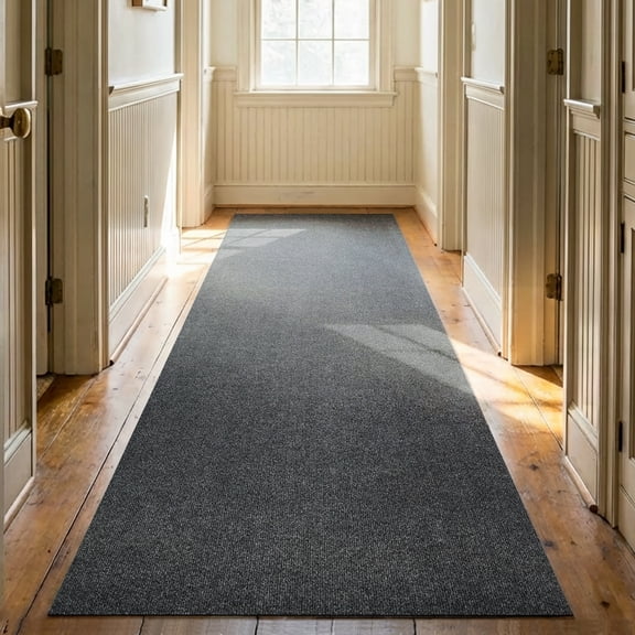 OVYEOFR 3' x 16.4' Non Slip Runner Rug, Heavy Duty Commercial Rug with Rubber Backing, Indoor Outdoor Durable Utility Mat for Hallway, Kitchen, Entryway, Grey