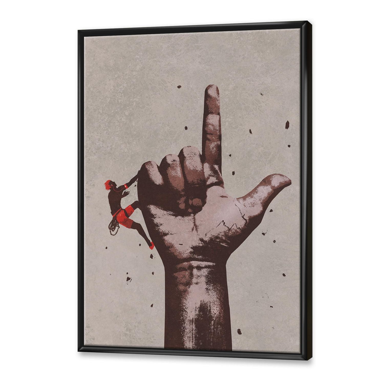 Designart Doigt pointant vers le haut signe avec grimpeur ART MURAL À CADRE FLOTTÉ