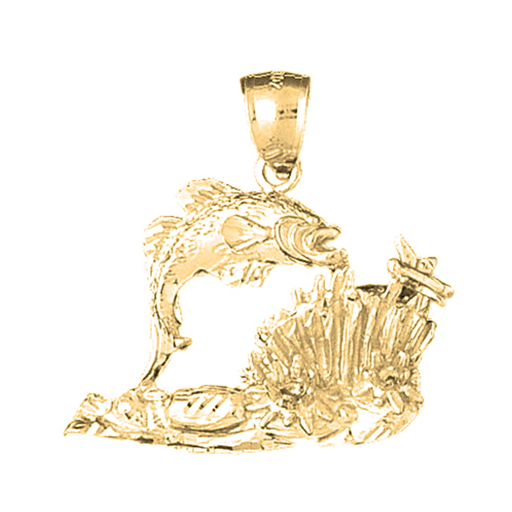 14k Yellow Gold Tropical Fish and Coral Pendant on a 14K Yellow Gold Chain Necklace